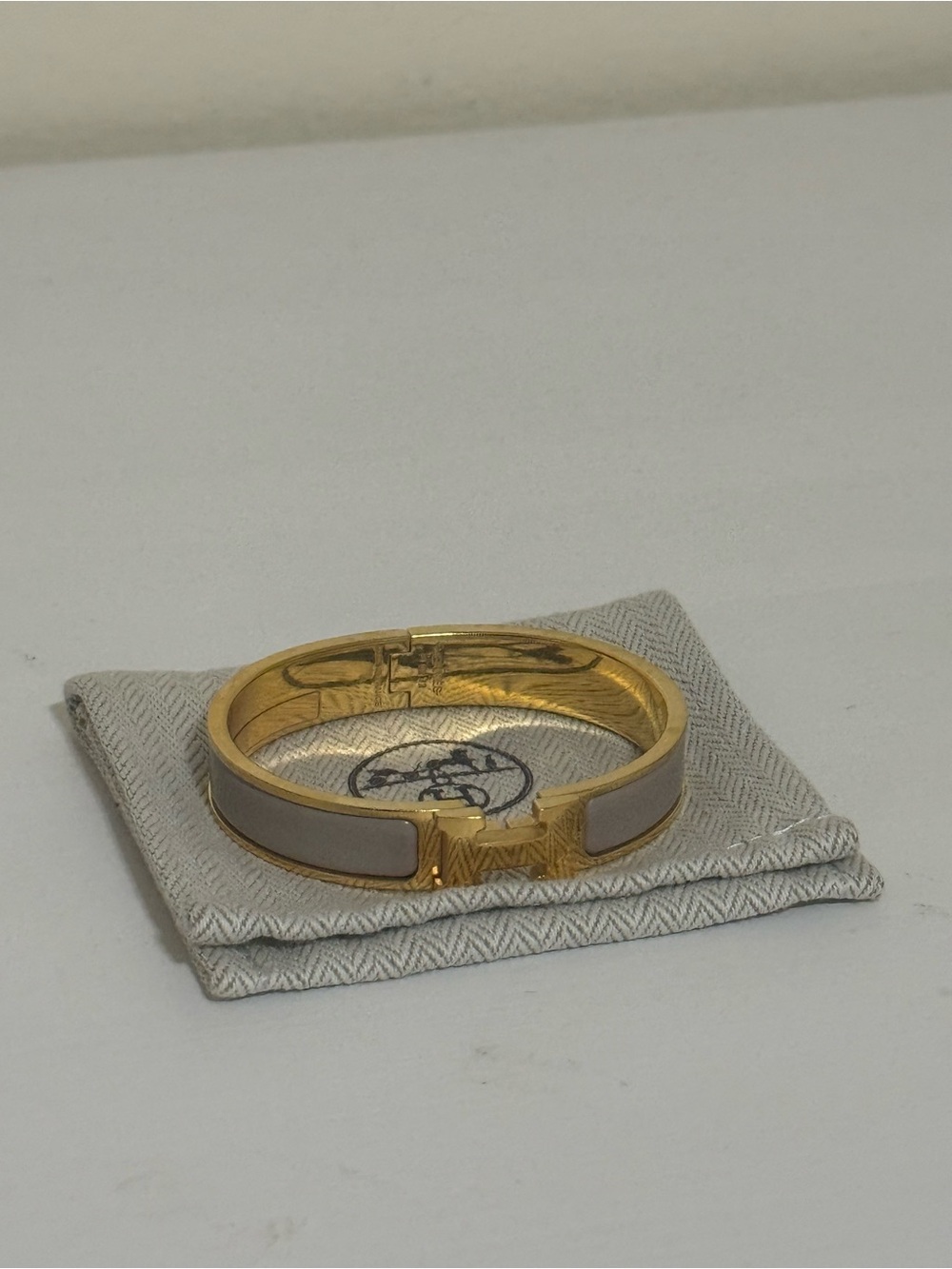 Hermes Gold and Taupe Enamel Clic H Narrow Bracelet